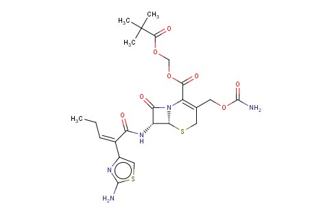 (6R,7R)-3-(((氨基甲酰)氧)甲基)-7-(((2Z)-2-(2-氨基-4-噻唑基)-1-氧代-2-戊烯)氨基)-8-氧代-5-硫杂-1-氮杂双环[4.2.0]辛-2-烯-2-甲酸 (2,2-二甲基-1-氧代丙氧基)甲基酯