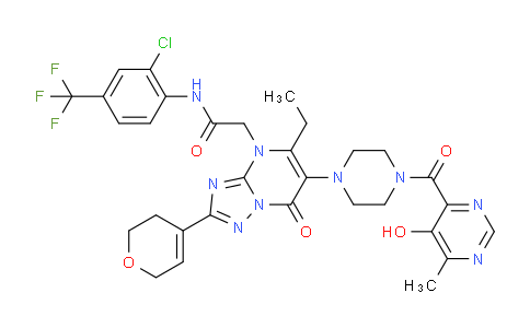 N-(2-氯-4-(三氟甲基)苯基)-2-(2-(3,6-二氢-2H-吡喃-4-基)-5-乙基-6-(4-(5-羟基- 6-甲基嘧啶-4-羰基)哌嗪-1-基)-7-氧代-[1,2,4]三唑并[1,5-a]嘧啶-4(7H)-基)乙酰胺